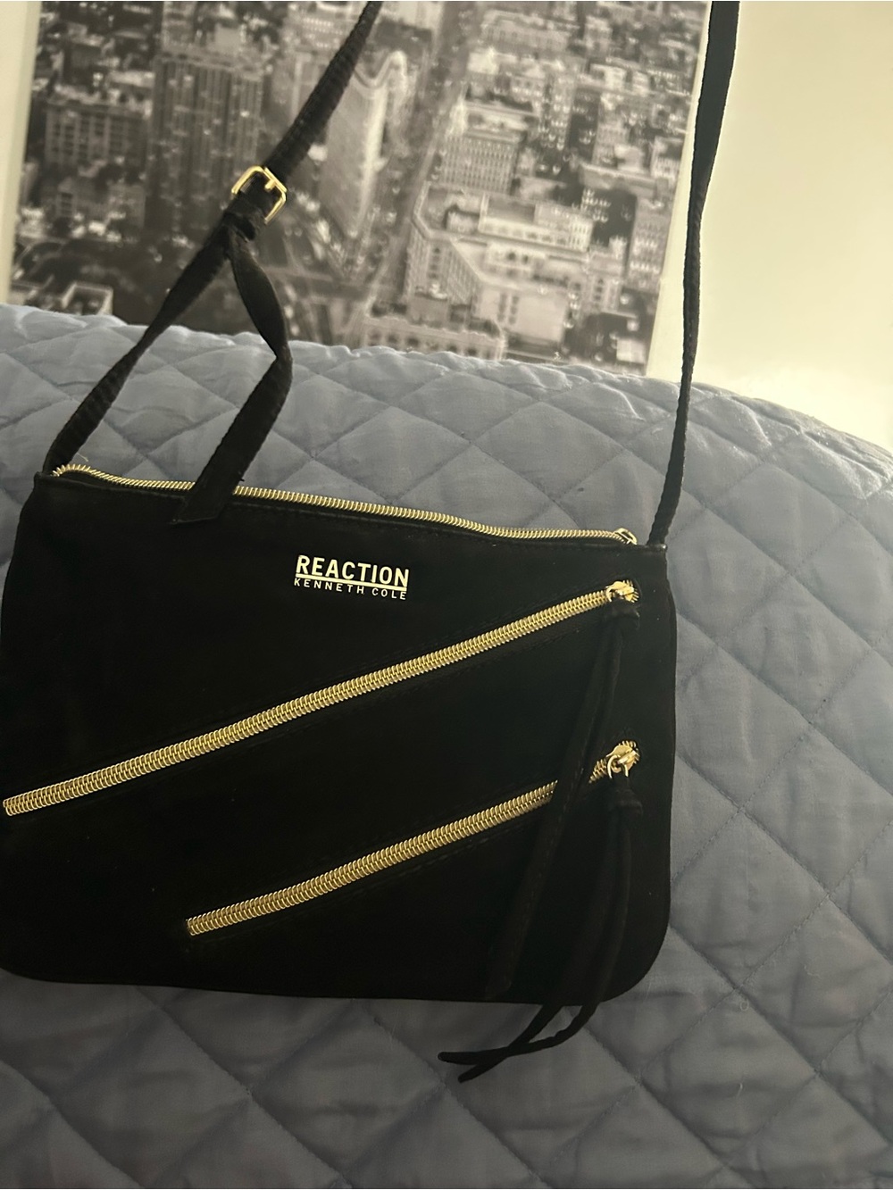 Kenneth Cole Reaction Black Suede Crossbody Bag